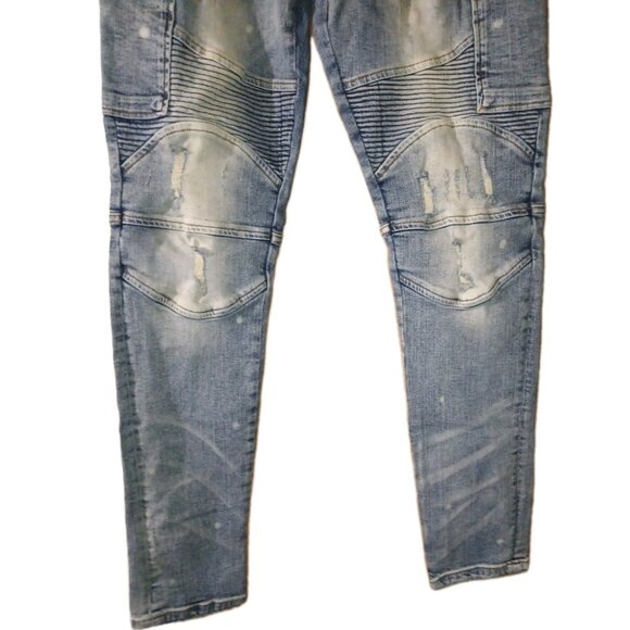 Supply & Demand Moto Jeans Mens 34X33 Blue Skinny Stretch Distressed Streetwear - Picture 8 of 9